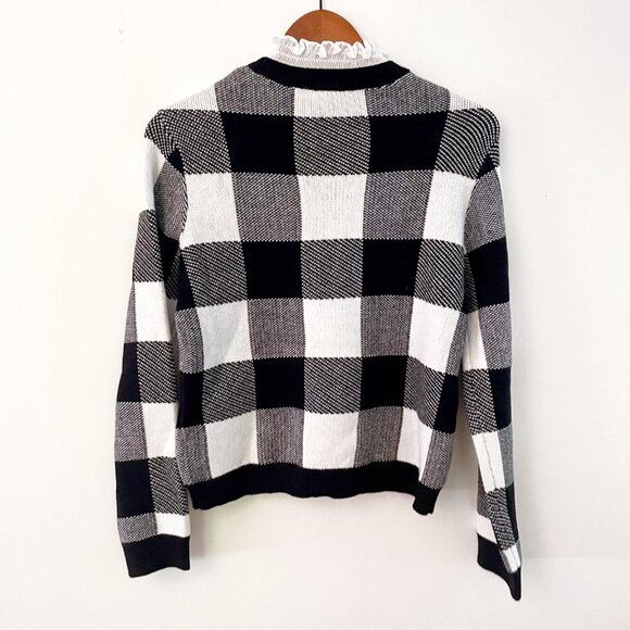 NWT Anthropologie Black & White Buffalo Check Collared Knit Pullover, Size S - Picture 3 of 6